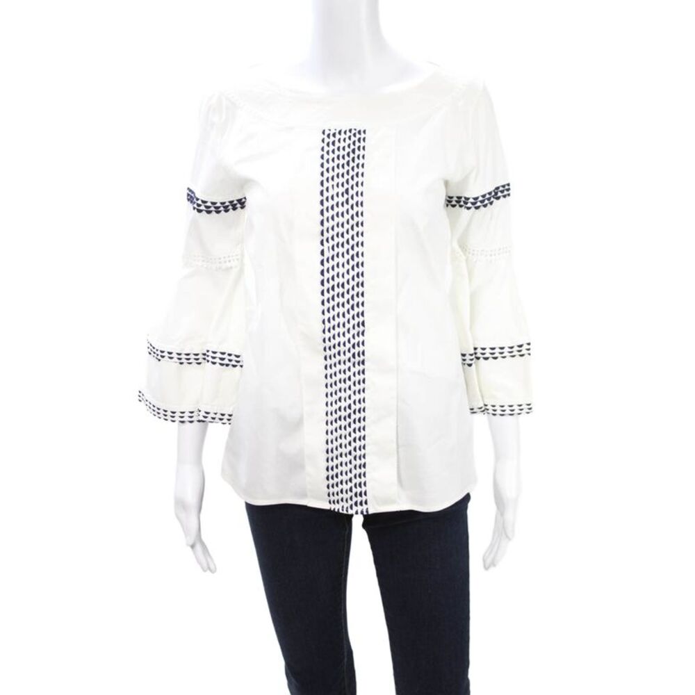 Oscar de la Renta Women White Square Neck Blouse 3/4 Sleeve Size 4
